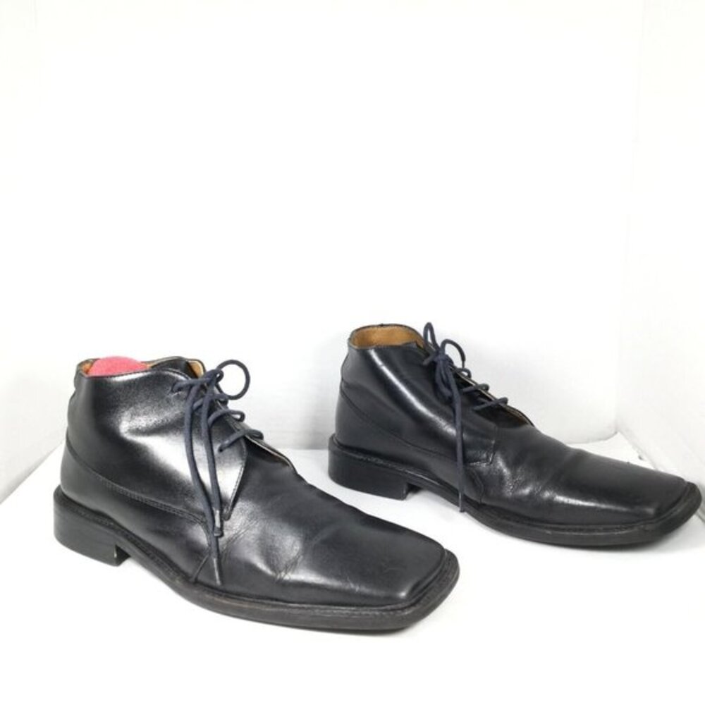 Capodarte Men's Leather Square Toe Dress Boots Black Size 8